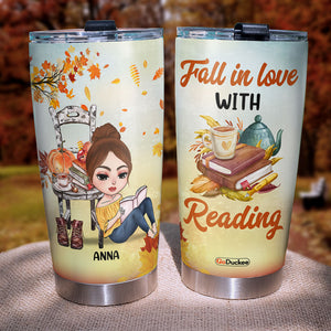 Reading Girl In Autumn, Personalized Tumbler Cup, Fall In Love With Reading - Tumbler Cup - GoDuckee