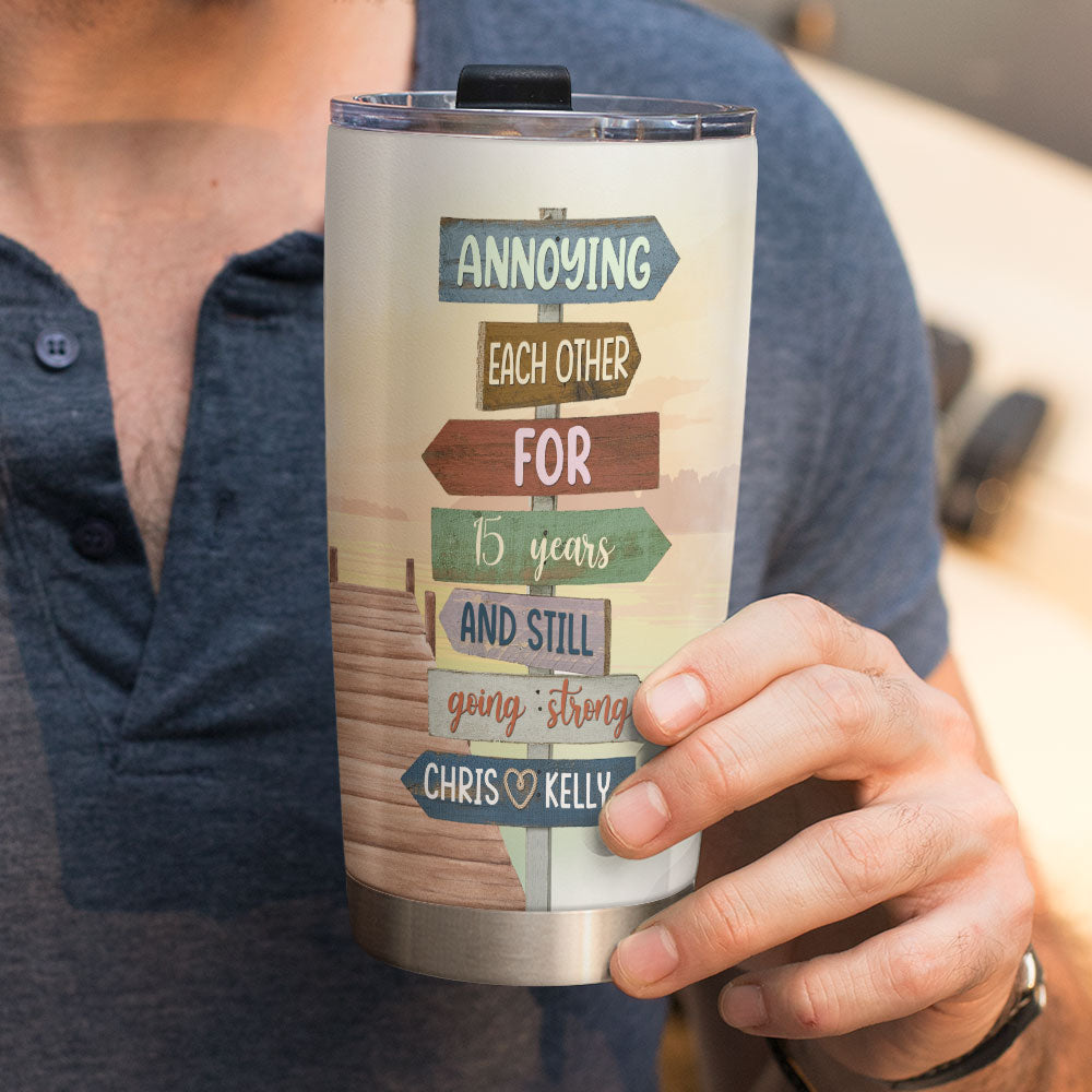 Personalized Pontoon Couple Tumbler - Pontoon Partners - Annoying Each Other - Directional Signs - Tumbler Cup - GoDuckee