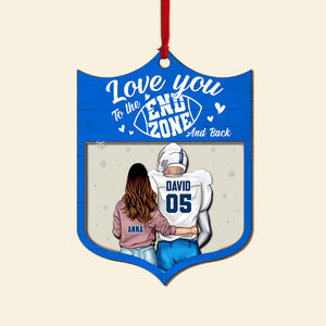 Football Couple I Love You To The End Zone & Back 2 Layered Ornament, Personalized Christmas Gift For College Footballer - Ornament - GoDuckee