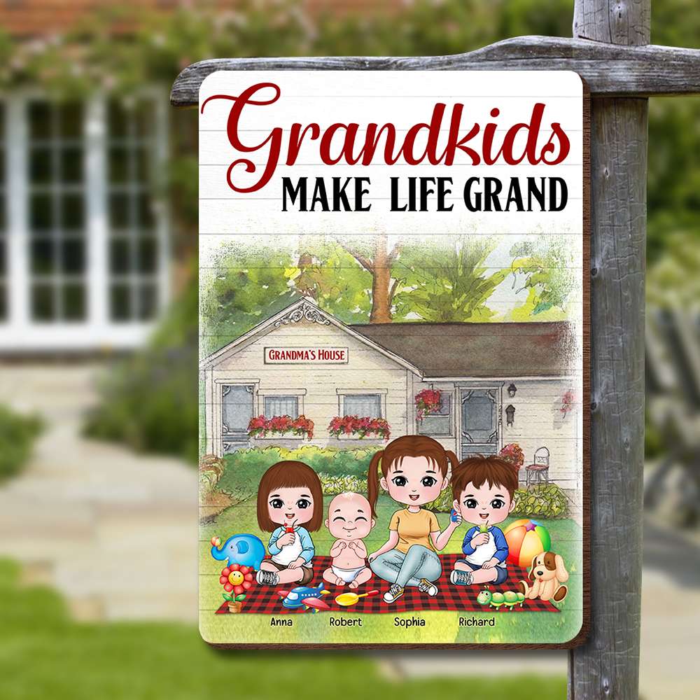 Grandkids Make Life Grand, Grandma And Grandma House Layers Wood Sign - Wood Sign - GoDuckee