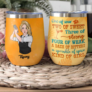 Personalized Shaking Female Bartender Wine Tumbler - One Of Sour Two Of Sweet Three Of Strong Four Of Weak - Wine Tumbler - GoDuckee