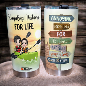 Personalized Kayaking Couple Tumbler - Kayaking Partners For Life - Tumbler Cup - GoDuckee