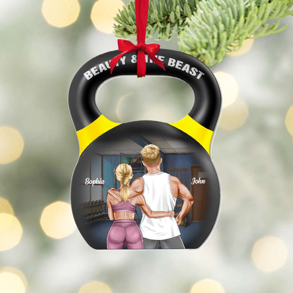 Beauty And The Beast, Personalized Workout Couple Acrylic Custom Shape Ornament, Christmas Gift - Ornament - GoDuckee