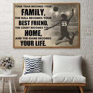 Personalized Female Volleyball Player Poster - Your Team Becomes Your Family - White Art - Poster & Canvas - GoDuckee