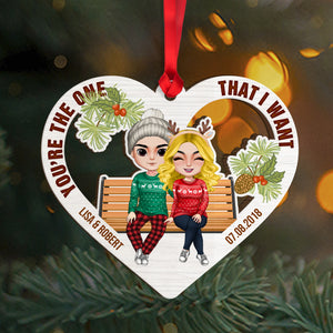 Couple You're The One That I Want, Personalized Wooden Heart Ornament, Christmas Gift For Couple - Ornament - GoDuckee