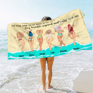 Making Us Feel Tiny Humble Inspired & Salty - Personalized Beach Towel - Gifts For Big Sister, Sistas, Girls Trip - Sunbathing Girls - Beach Towel - GoDuckee