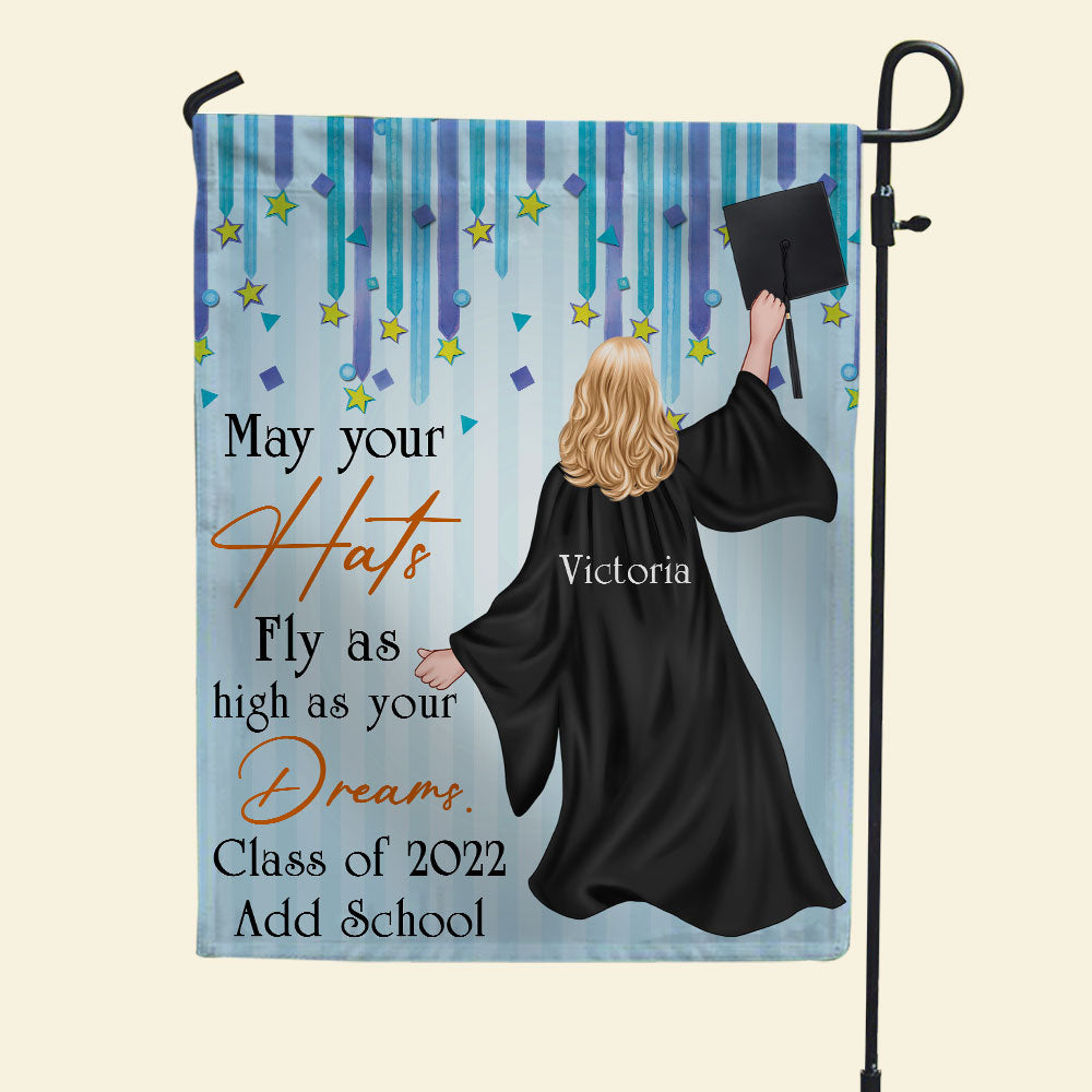 Personalized Graduation Flag Girl Wearing Girl Wearing Cap and Gown - Flag - GoDuckee