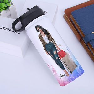 Personalized Girl Trip Water Bottle - Once Upon A Time There Was A Girl Who Really Loved Travelling - Water Bottles - GoDuckee
