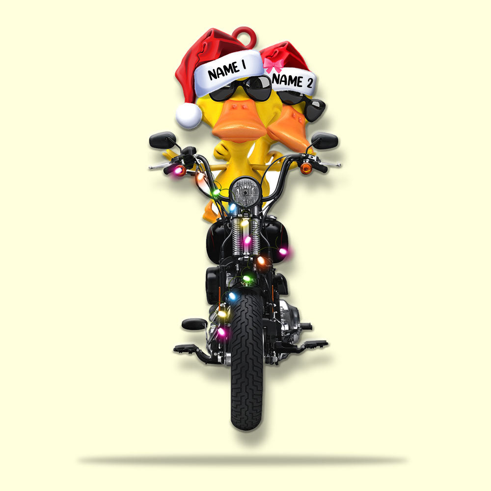 Biker Duck Couple - Personalized Christmas Ornament, Christmas Gift For Couple - Ornament - GoDuckee