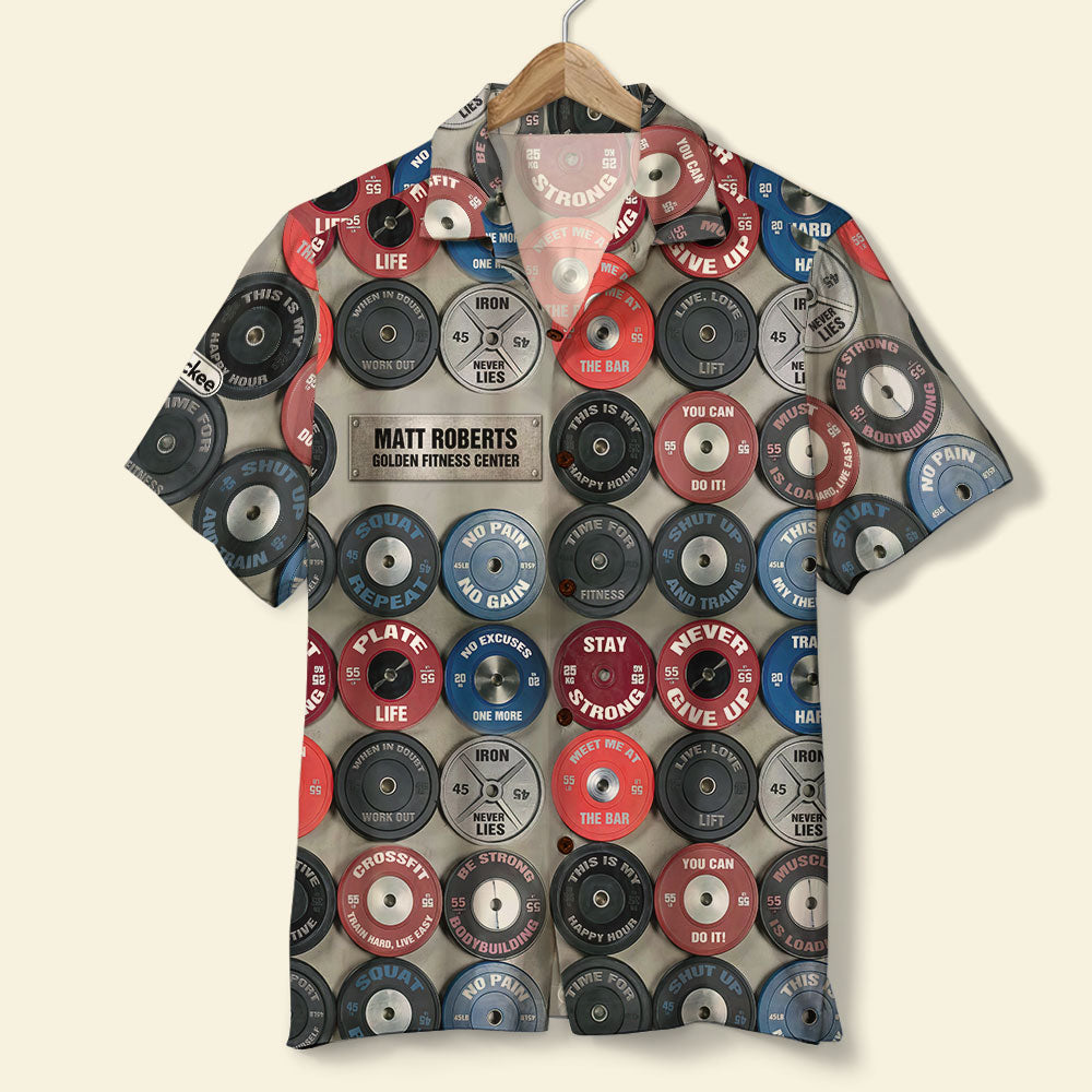Gym Hawaiian Shirt - Custom Name - Barbell Pattern - Hawaiian Shirts - GoDuckee