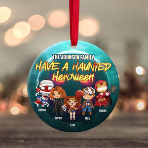 Have A Haunted Heroween, Personalized Halloween Family Hero Round Ornament, Christmas Tree Decor - Ornament - GoDuckee