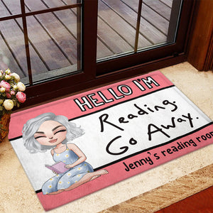 Personalized Reading Girl Welcome Mat - Custom Name - Hello I'm Reading Go Away - Doormat - GoDuckee