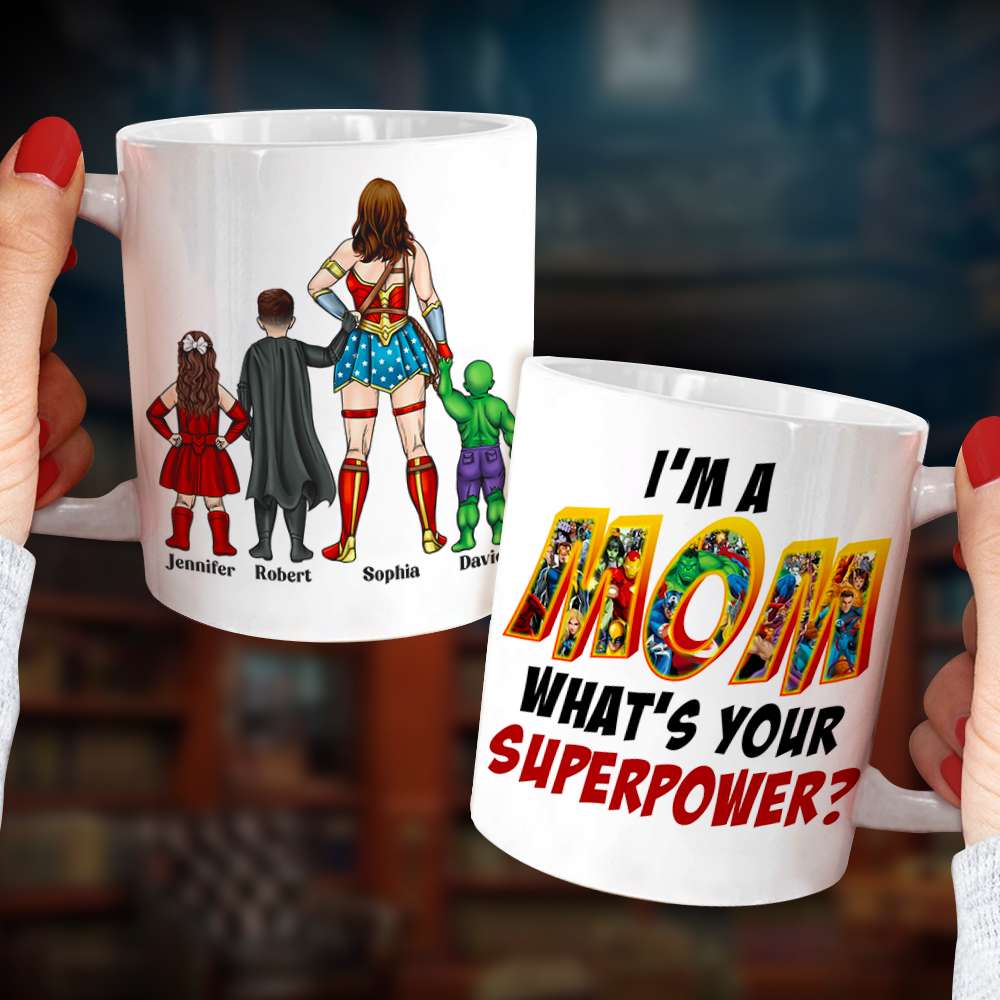 I'm A Mom, What's Your SuperPower? 12oz Coffee Mug Great Gift for Mother  (1, Red)