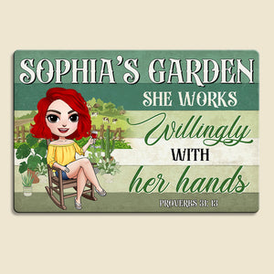 She Works Willingly With Her Hands, Gift For Farmer Girl Personalized Farmer Metal Sign - Metal Wall Art - GoDuckee