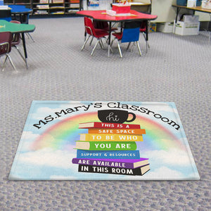 Classroom Welcome Mat - Custom Teacher's Name - This Is A Safe Space - Doormat - GoDuckee