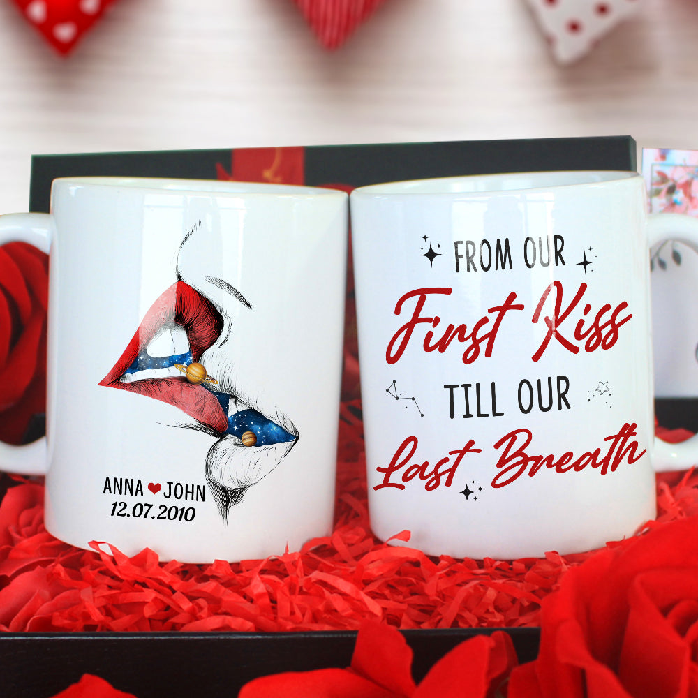 From Our First Kiss Till Our Last Breath, Kissing Galaxy White Mug - Coffee Mug - GoDuckee