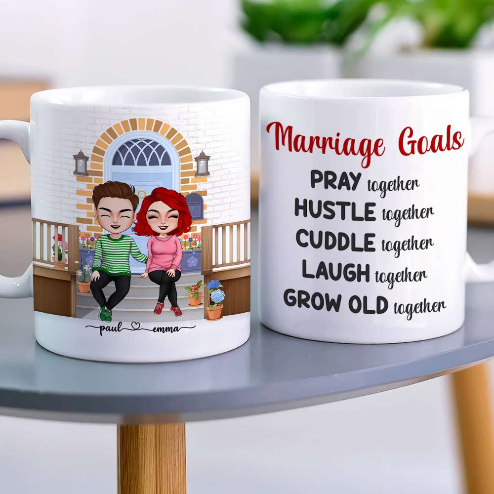 Marriage Goals List, Personalized Couple White Mug, Gift For Couples - Coffee Mug - GoDuckee