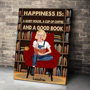 Personalized Reading Girl Poster - Happiness Is Coffee Book - Poster & Canvas - GoDuckee
