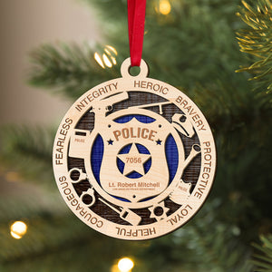 Police Integrity Heroic Bravery - Custom Layered Wood Ornament - Gifts for Police - Ornament - GoDuckee