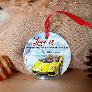 Funny Old Couple Driving Car, Personalized Ceramic Ornament, Gift For Sport Car Lovers - Ornament - GoDuckee