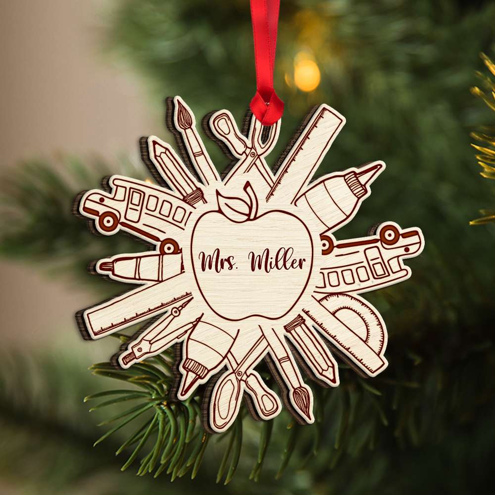 Teacher Snowlfake, Personalized Wood Ornament, Christmas Gift For Teachers - Ornament - GoDuckee