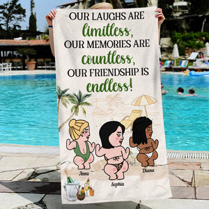 Our Laughs Are Limitless, Gift For Friends, Personalized Beach Towel, Beach Friends Towel, Holiday Gift - Beach Towel - GoDuckee