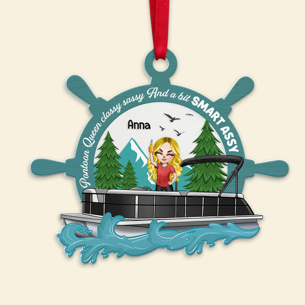 Pontoon Queen - Classy Sassy Smart Assy, Personalized Steering Wheel Ornament - Ornament - GoDuckee