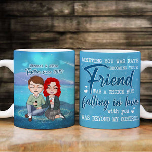 Falling In Love With You, Anniversary Couple Chilling White Edge to Edge Mug - Coffee Mug - GoDuckee