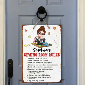Sewing Room Rules, Personalized Metal Sign, Gift For Sewing Lovers - Metal Wall Art - GoDuckee