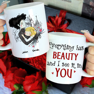 Everything Has Beauty And I See It In You, Personalized Horror Couple Mug - Coffee Mug - GoDuckee