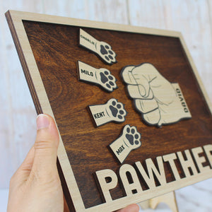 Fist Bump With Paws Personalized Layered Wood Sign Stand, Gift For Father's Day, Dog Lovers - Wood Sign - GoDuckee
