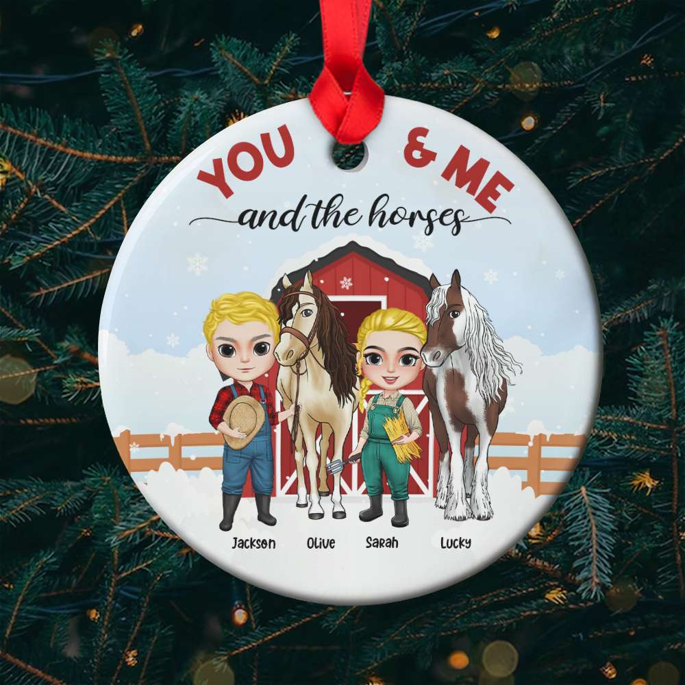 You And Me And The Horses, Couple Horse Breeders Ceramic Circle Ornament - Ornament - GoDuckee