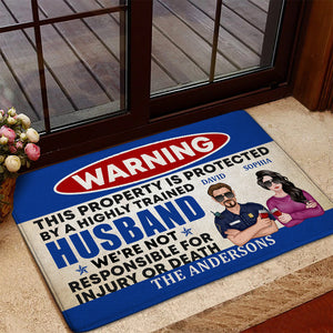 This Property Is Protected By A Highly Trained, Couple Police Doormat - Doormat - GoDuckee