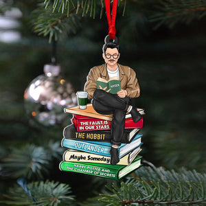 Book Man Reading Chilling, Personalized Acrylic Ornament - Ornament - GoDuckee