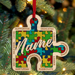 Autism Puzzle Piece, Supportive Dedicated - Personalized Christmas Ornament - Ornament - GoDuckee