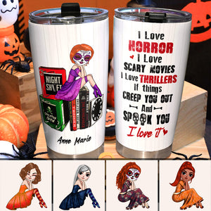 Personalized Horror Book Lover Tumbler - Just A Girl Who Loves Horror Books - Tumbler Cup - GoDuckee