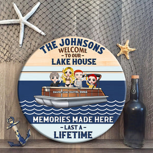 Welcome To Our Lake House - Personalized Round Wooden Sign - Gift For Friends - On Pontoon - Wood Sign - GoDuckee