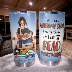 Personalized Cat Lover Tumbler Cup - Reading Across I Will Read With My Cats - - Tumbler Cup - GoDuckee
