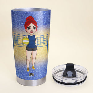 Personalized Volleyball Female Tumbler - Don't Let The Pretty Face - Tumbler Cup - GoDuckee