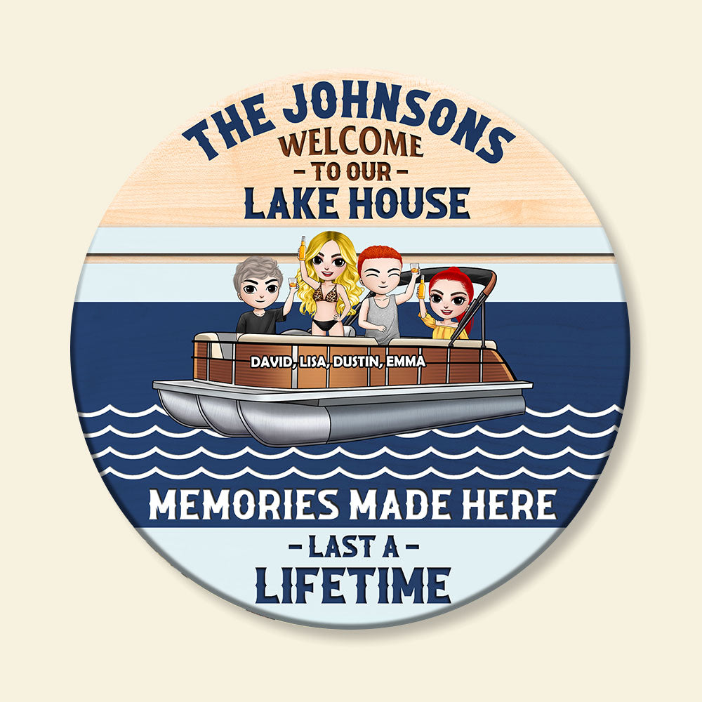 Welcome To Our Lake House - Personalized Round Wooden Sign - Gift For Friends - On Pontoon - Wood Sign - GoDuckee