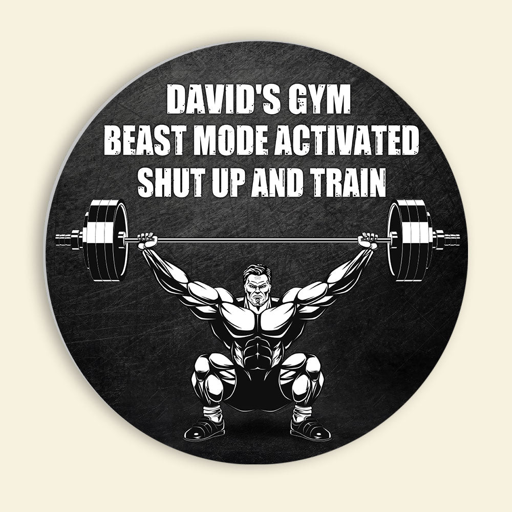 Personalized Weightlifting Man Round Rug - Beast Mode Activated Shut Up And Train - Black & White Art - Doormat - GoDuckee