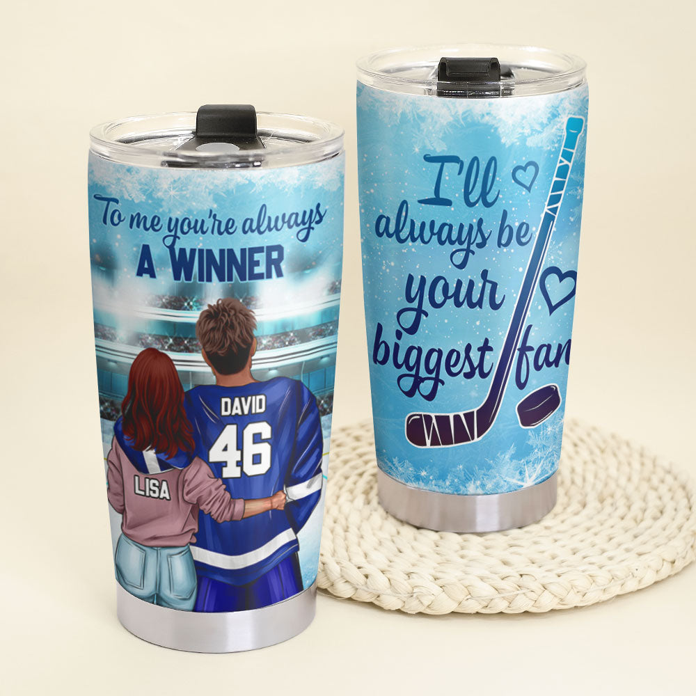Personalized Hockey Couples Tumbler Cup - To Me You're Always A Winner - Couple Shoulder to Shoulder - Tumbler Cup - GoDuckee
