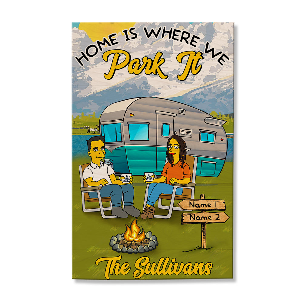 Simpsonalized Gifts For Couples, Home Is Where We Park It - Personalized Camping Pallet Sign - Wood Sign - GoDuckee