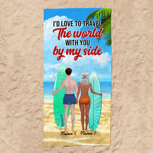You & Me And A Wave - Personalized Beach Towel - Gifts For Surfing Lover, Wife, Girlfriend From Husband - Beach Towel - GoDuckee