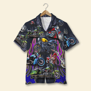 Custom Motorcycle Photo Hawaiian Shirt, Flame Pattern - Hawaiian Shirts - GoDuckee