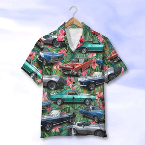 Custom Classic Car Photo Hawaiian Shirt, Floral Pattern, Summer Gift - Hawaiian Shirts - GoDuckee