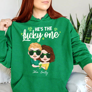 He's The Lucky One She's Even Luckier Personalized Patrick's Day Couple Shirt, Gift For Couple - Shirts - GoDuckee