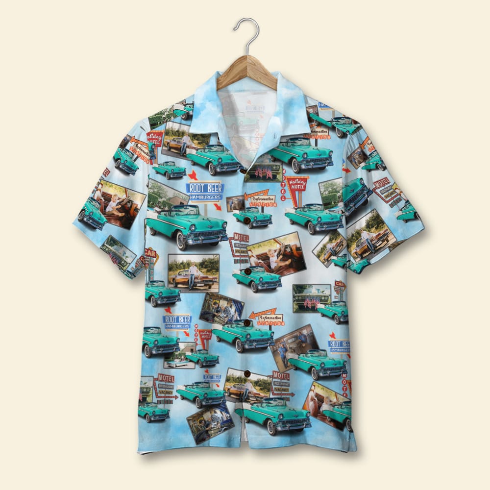 Custom Classic Car Hawaiian Shirt, Seamless Car Pattern, Up to 15 Photos - Hawaiian Shirts - GoDuckee