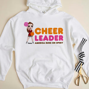 Cheerleader America Runs On Spirit Personalized Shirt Gift For Her - Shirts - GoDuckee