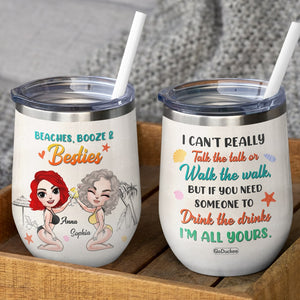 Beaches Booze & Besties Personalized Friends Wine Tumbler Gift For Friends - Wine Tumbler - GoDuckee